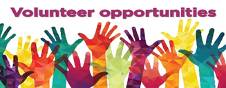 Title: Volunteer Opportunities Hands - Description: Multicolored hands raised to signify willingness to volunteer